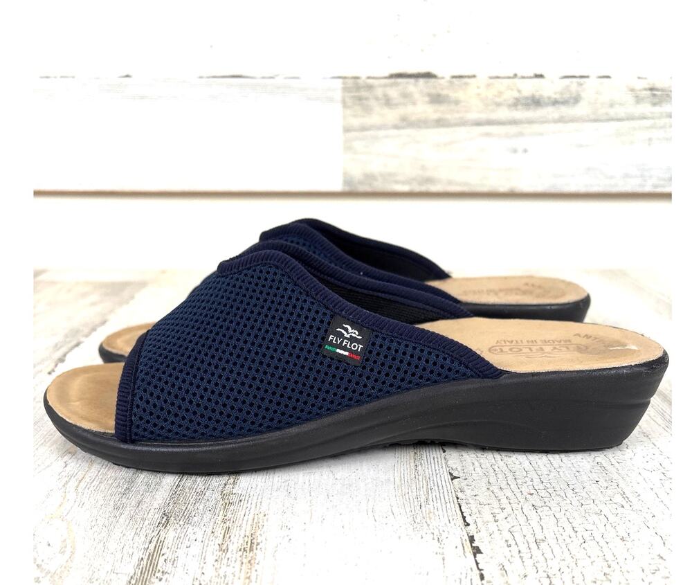 Fly Flot Womens 9 Navy Blue Mesh Slide Sandals Comfort Casual Chic